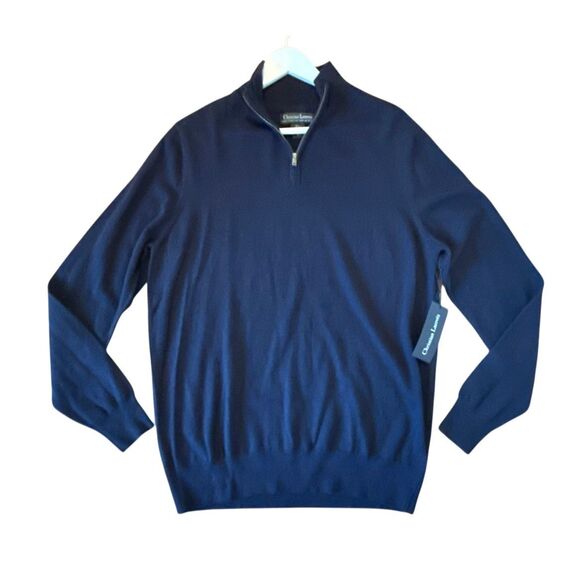 Christian Lacroix NWT navy 100% merino wool quarter zip sweater large - Picture 1 of 9